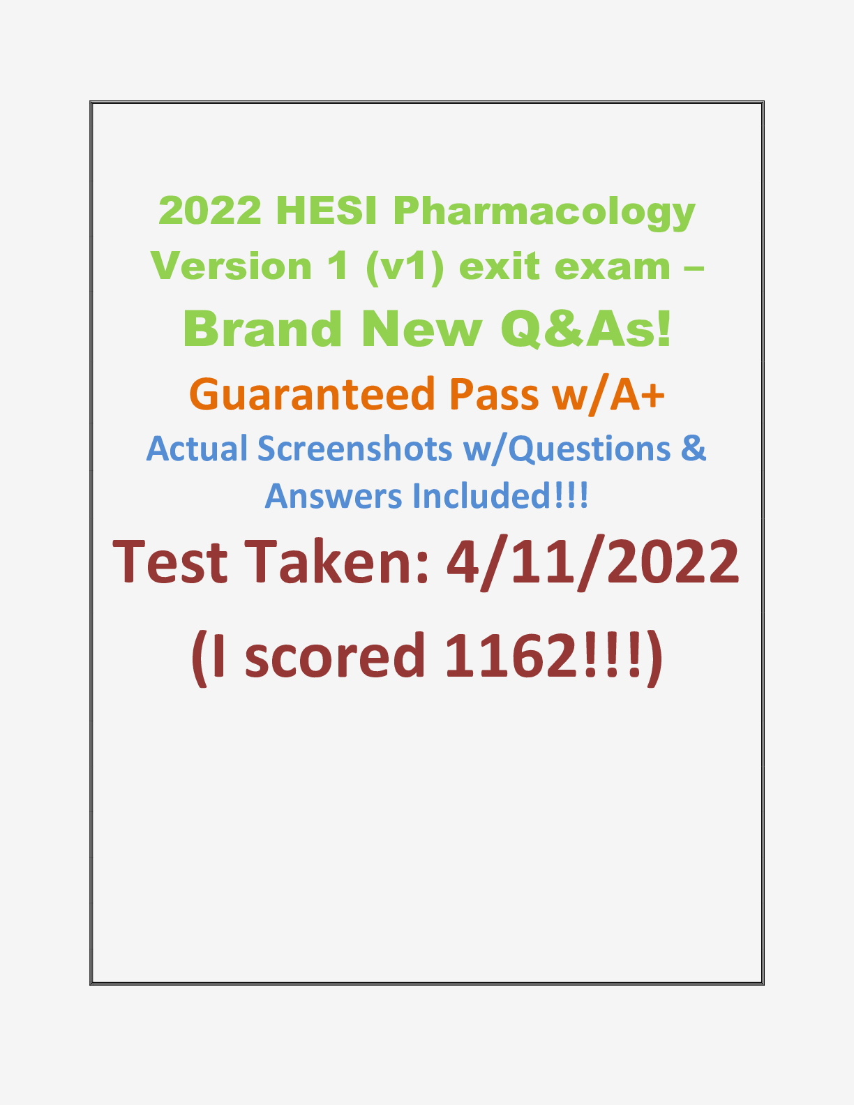 Preview image for 2022 - 2023 Hesi Pharmacology Exit Exam - Brand New Q&As (TB w/pics) Study Guide